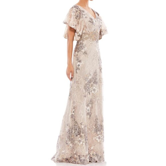 LIKE NEW Mac Duggal Bell Sleeve Floral Embellished Gown SZ 18 - Picture 5 of 10